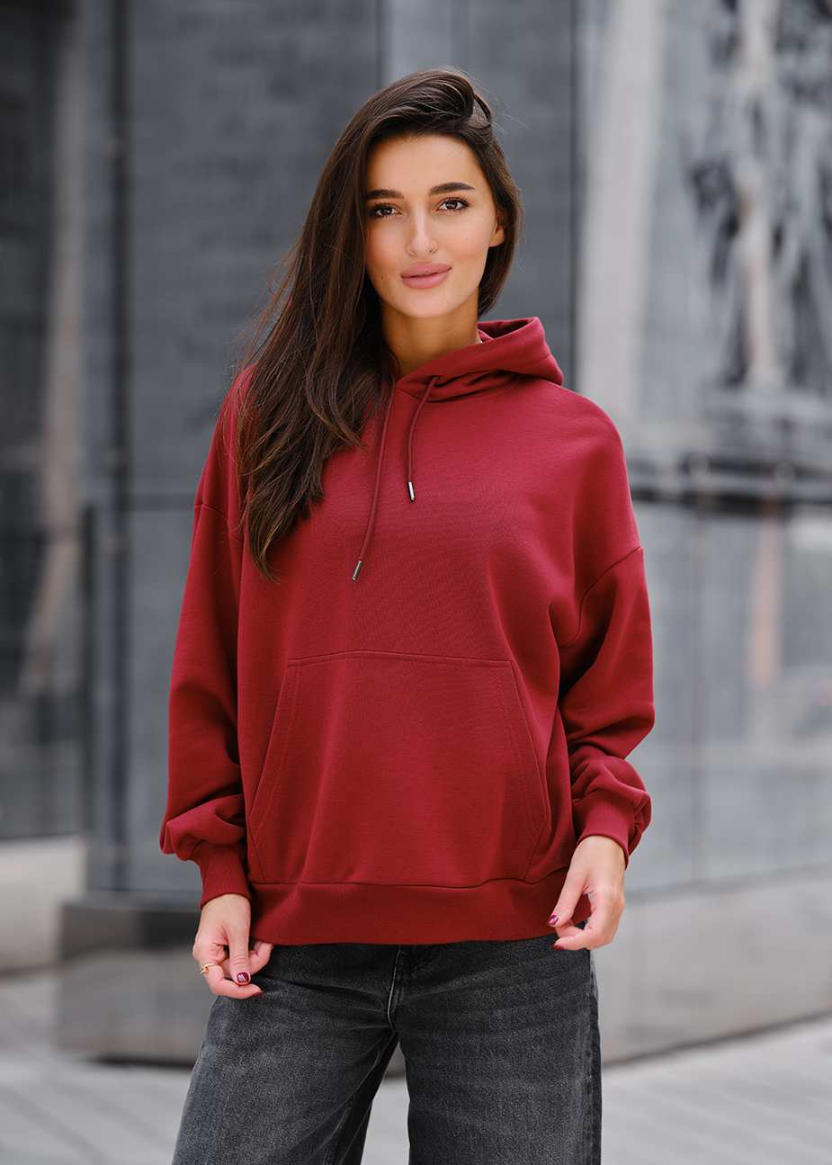 Damska bluza z kapturem Staff bordo oversize