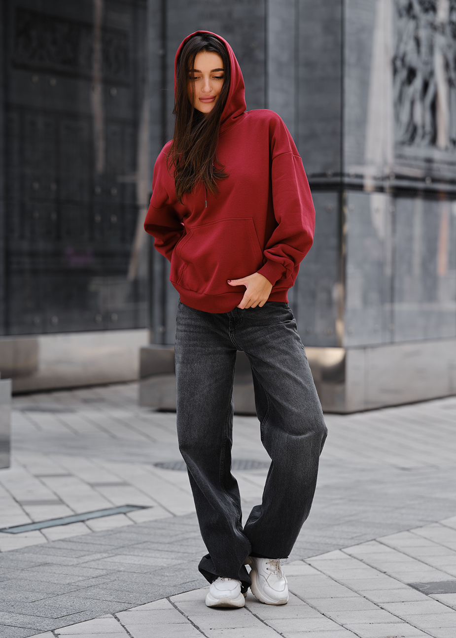 Damska bluza z kapturem Staff bordo oversize