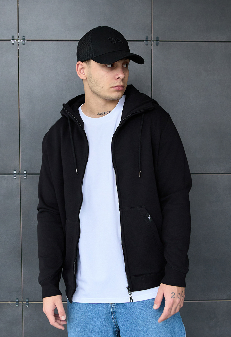 Bluza z kapturem Staff zip black fleece