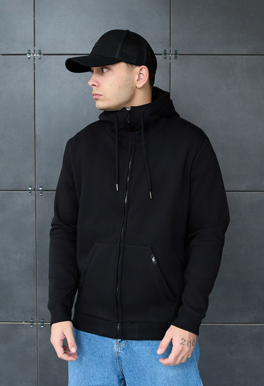 Bluza z kapturem Staff zip black fleece