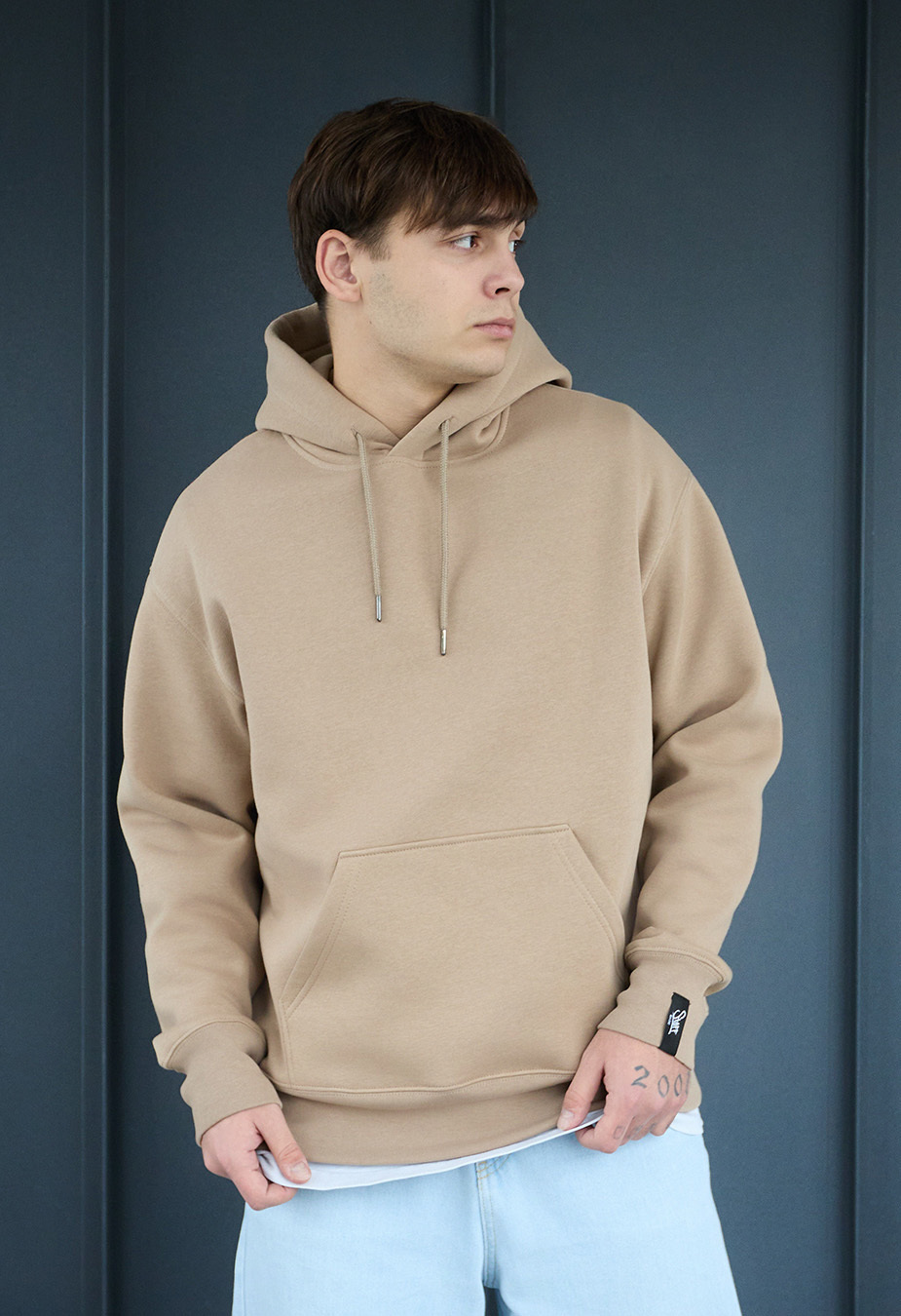 Bluza z kapturem Staff light brown basic oversize fleece