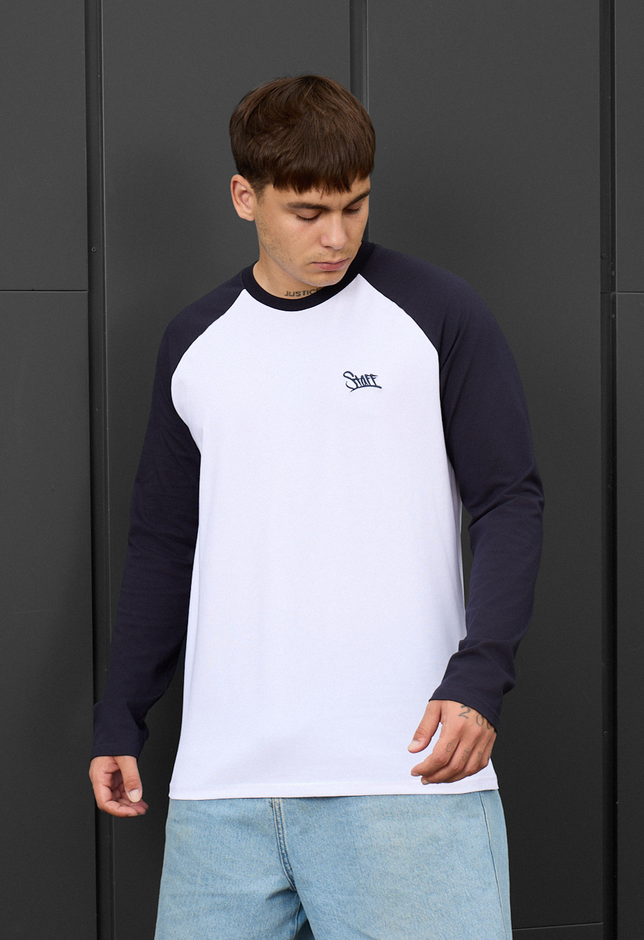 Longsleeve Staff white & navy logo
