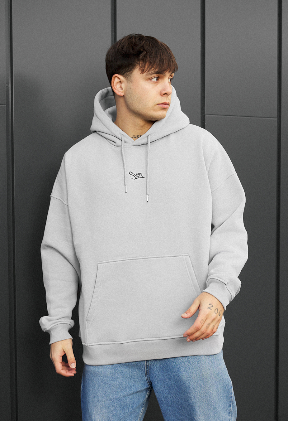 Bluza Staff logo light gray oversize fleece