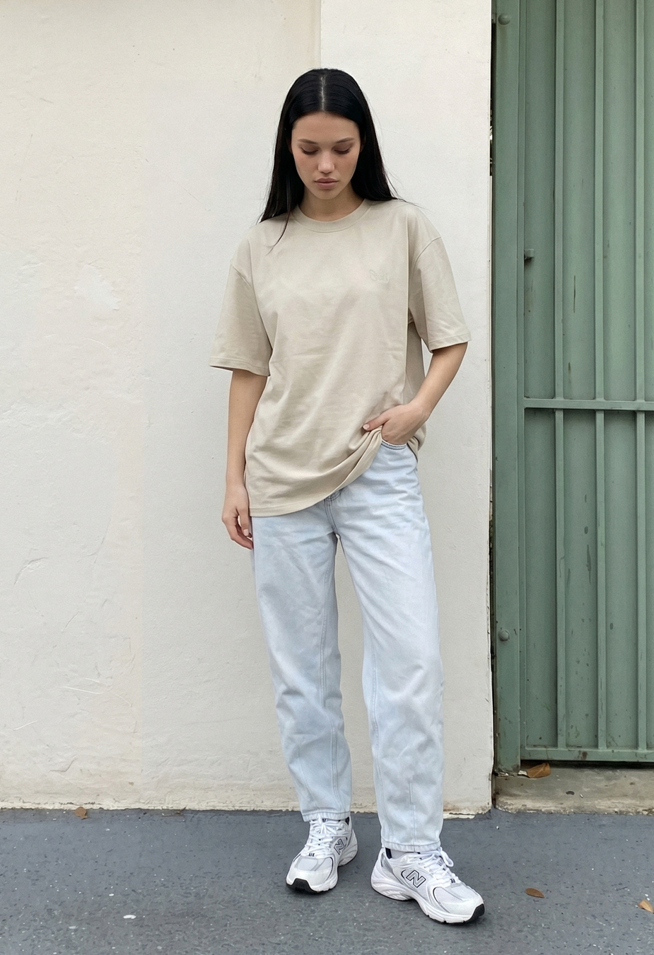 Koszulka Staff logo light beige oversize