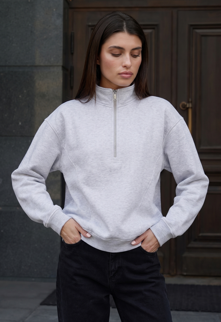 Olimpijka Staff jun gray melange oversize fleece