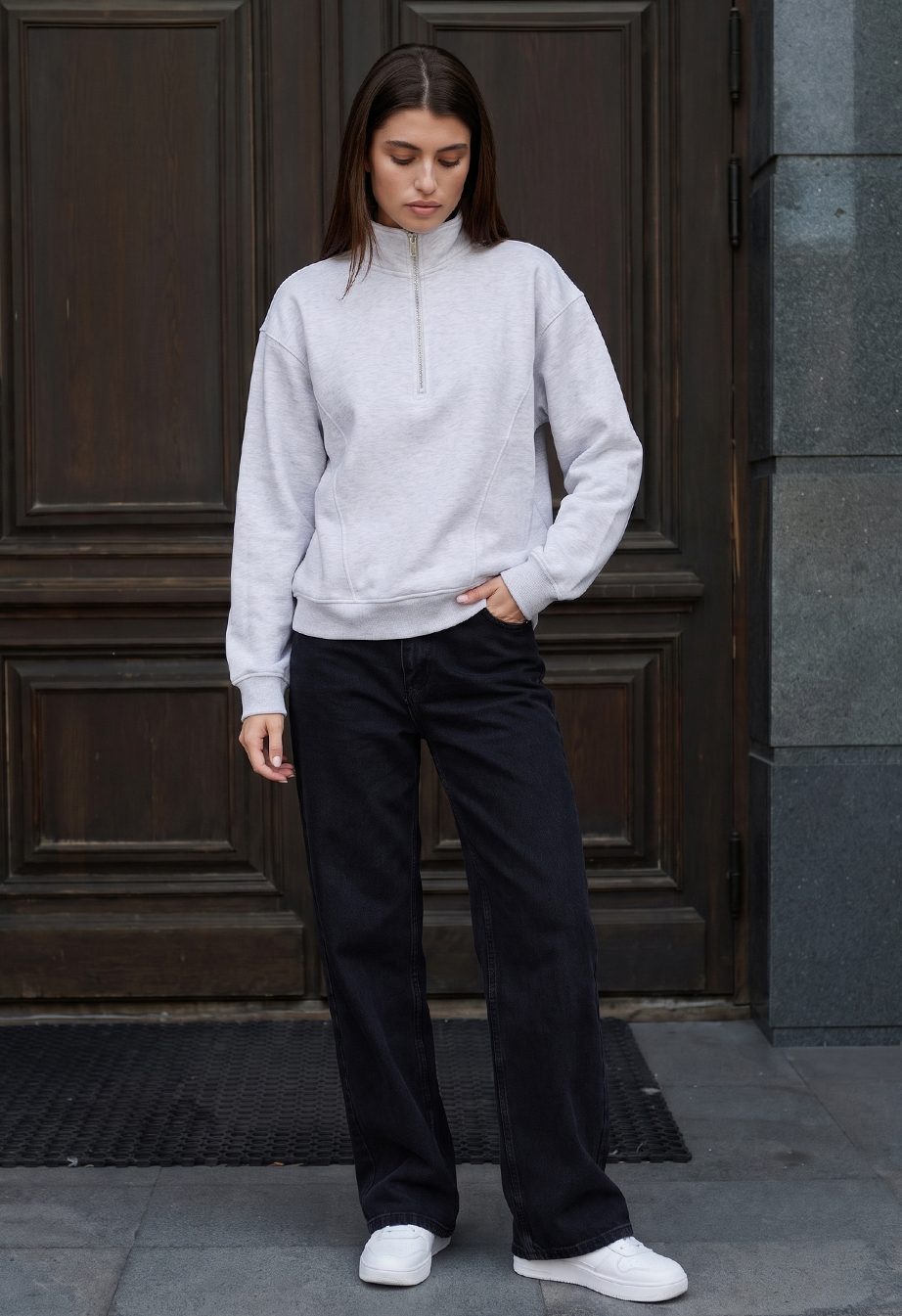 Olimpijka Staff jun gray melange oversize fleece