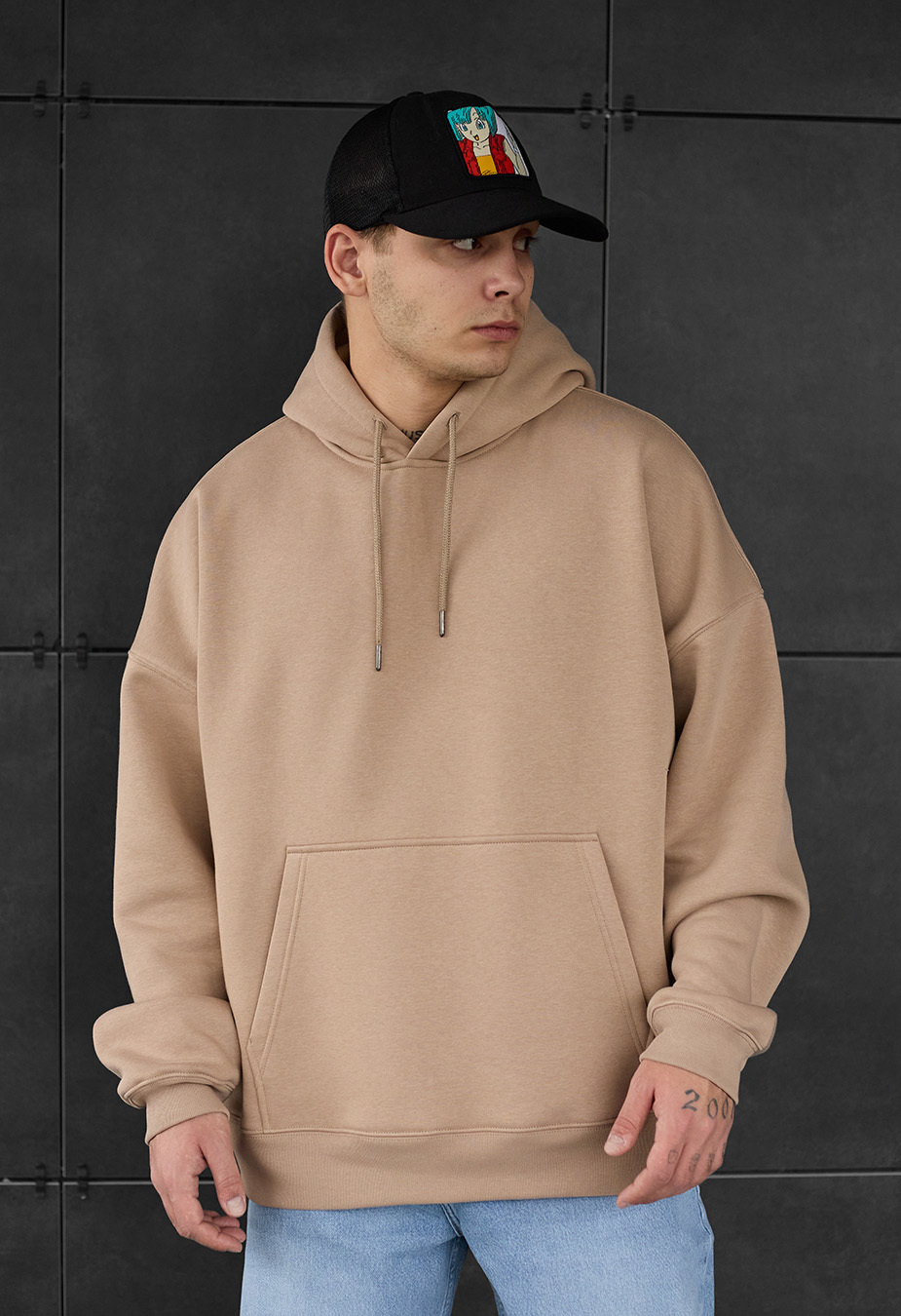 Bluza z kapturem Staff light brown basic oversize fleece