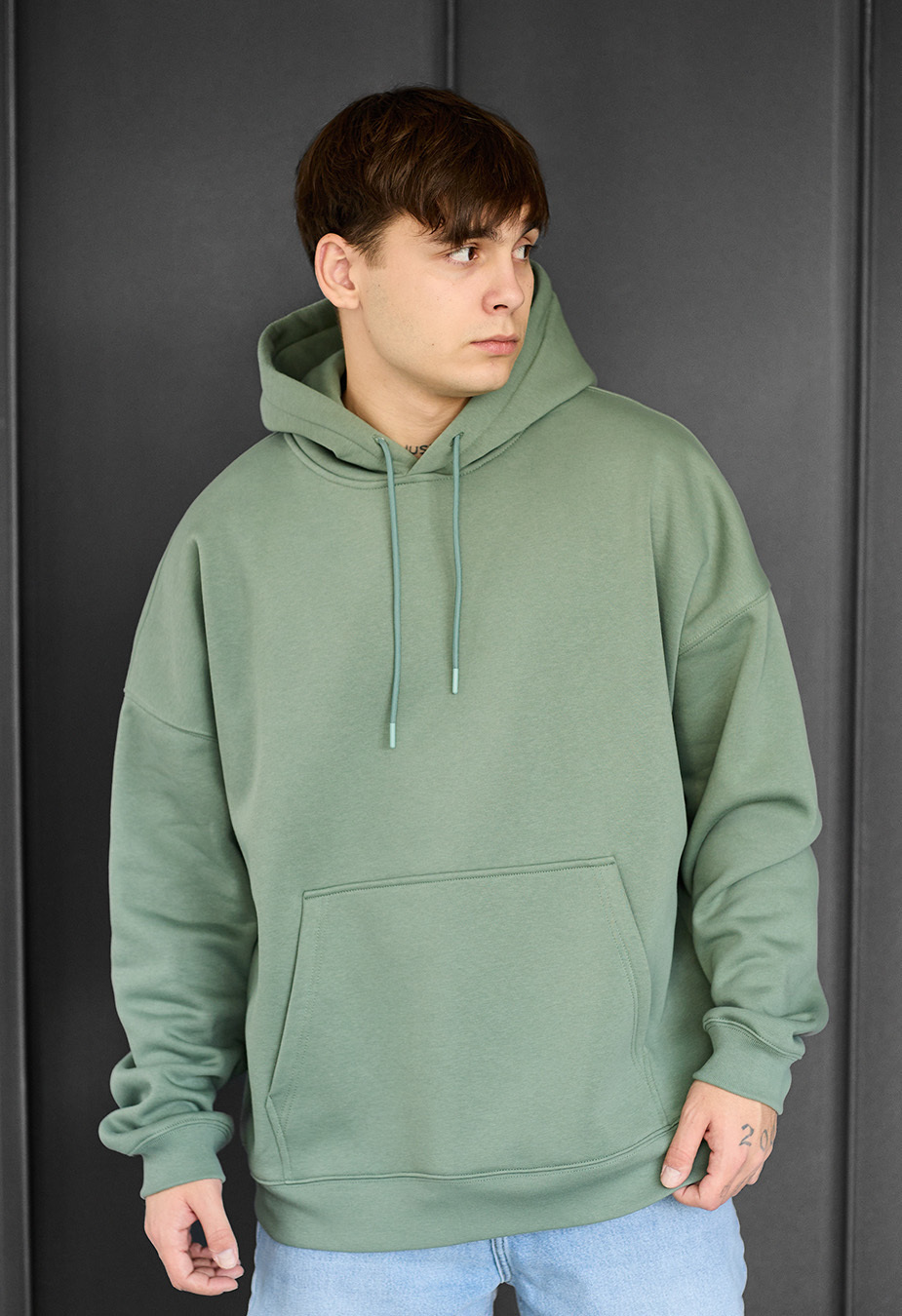 Bluza z kapturem Staff green basic oversize fleece