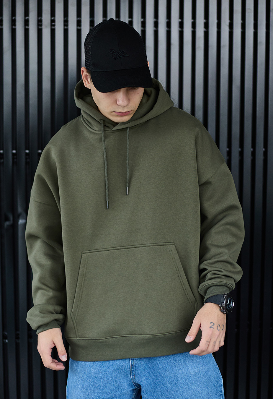 Bluza z kapturem Staff khaki basic oversize fleece