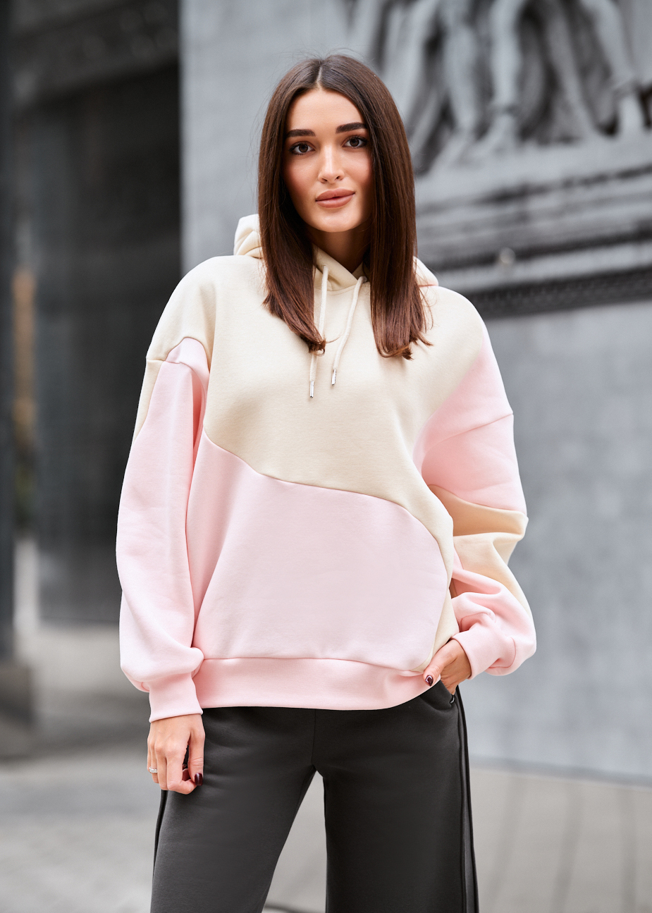 Bluza Staff moi pink & beige oversize fleece