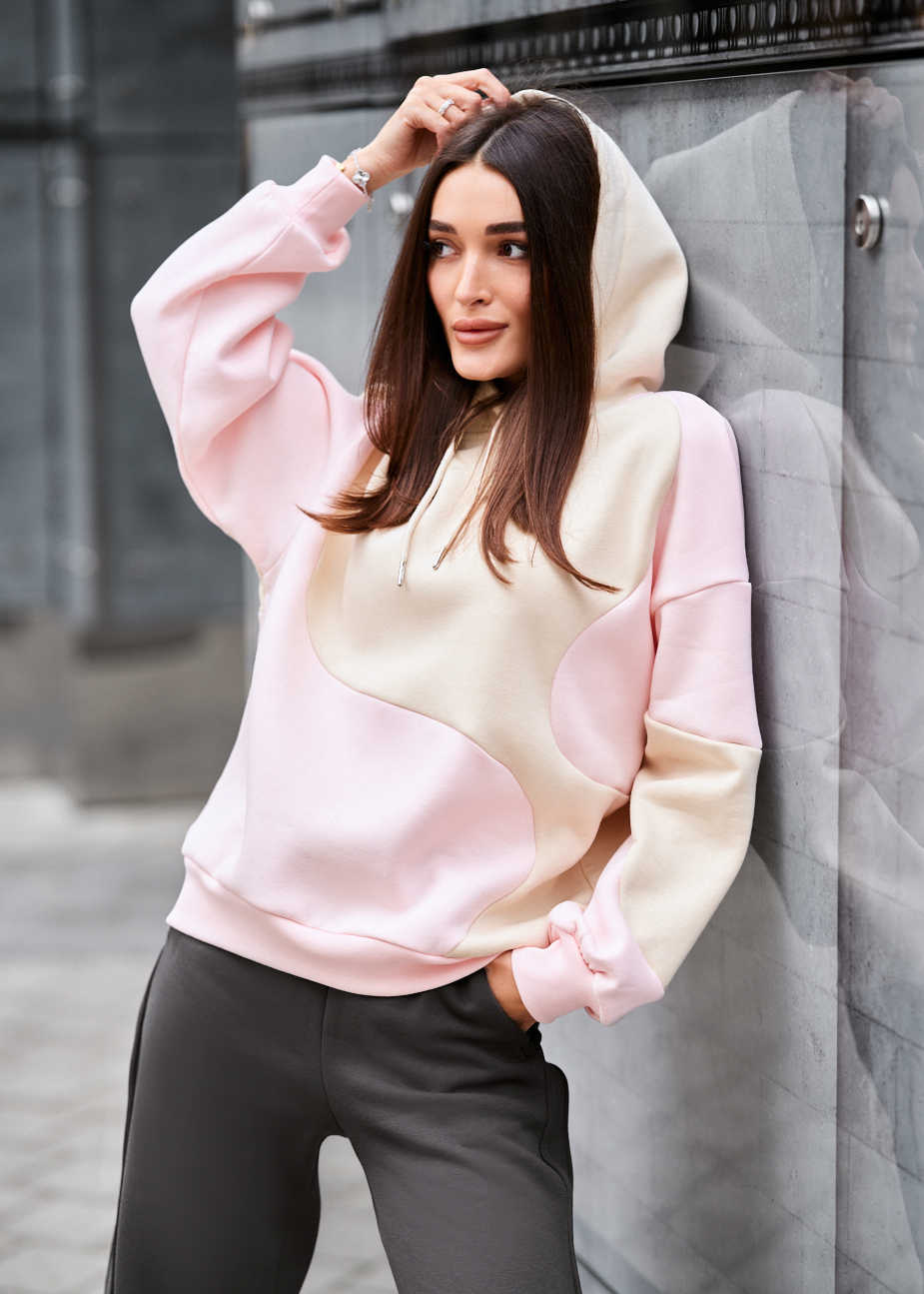 Bluza Staff moi pink & beige oversize fleece