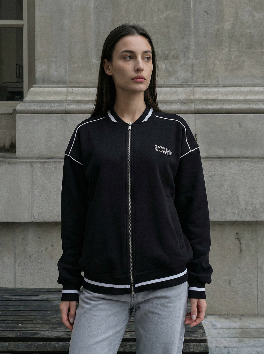 Bomber damski Staff lay reflective black oversize fleece