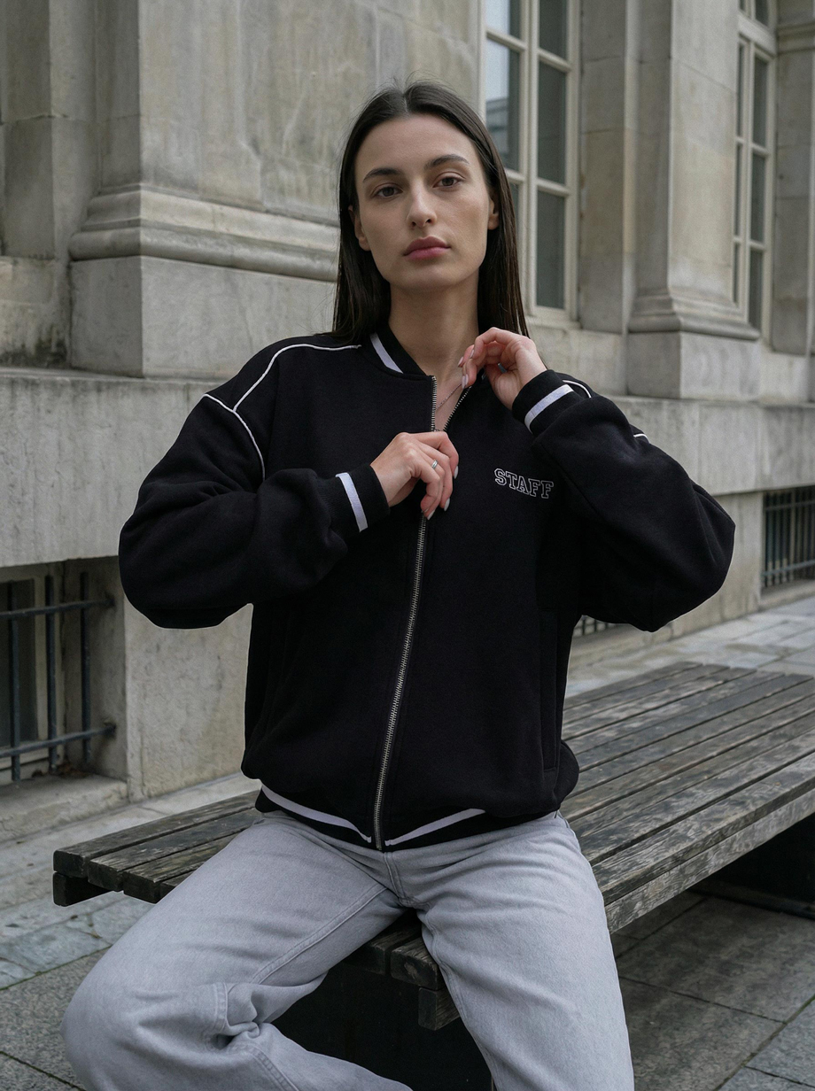 Bomber damski Staff lay reflective black oversize fleece