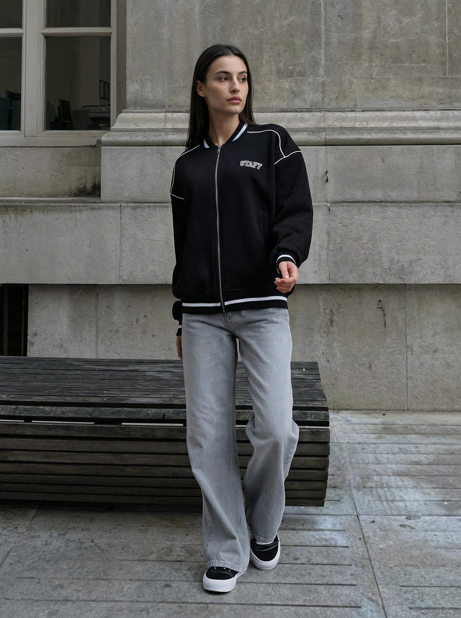 Bomber damski Staff lay reflective black oversize fleece