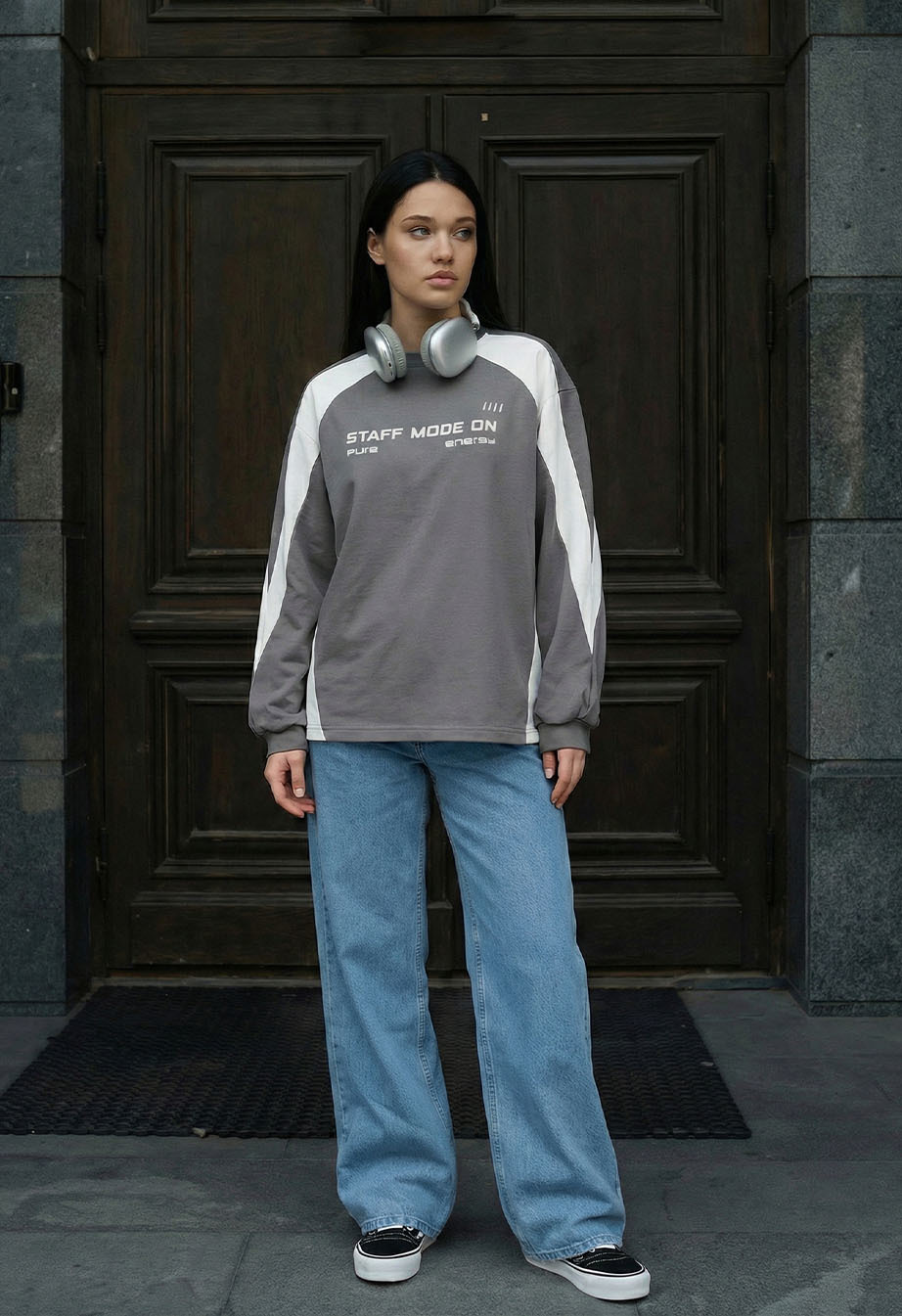 Longsleeve Staff sim gray & white