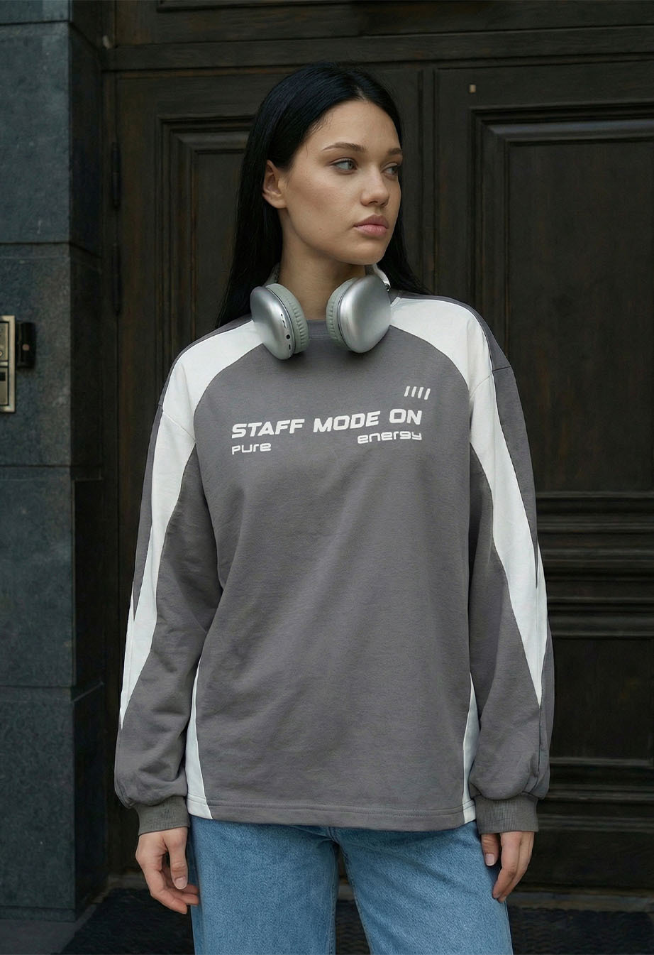 Longsleeve Staff sim gray & white