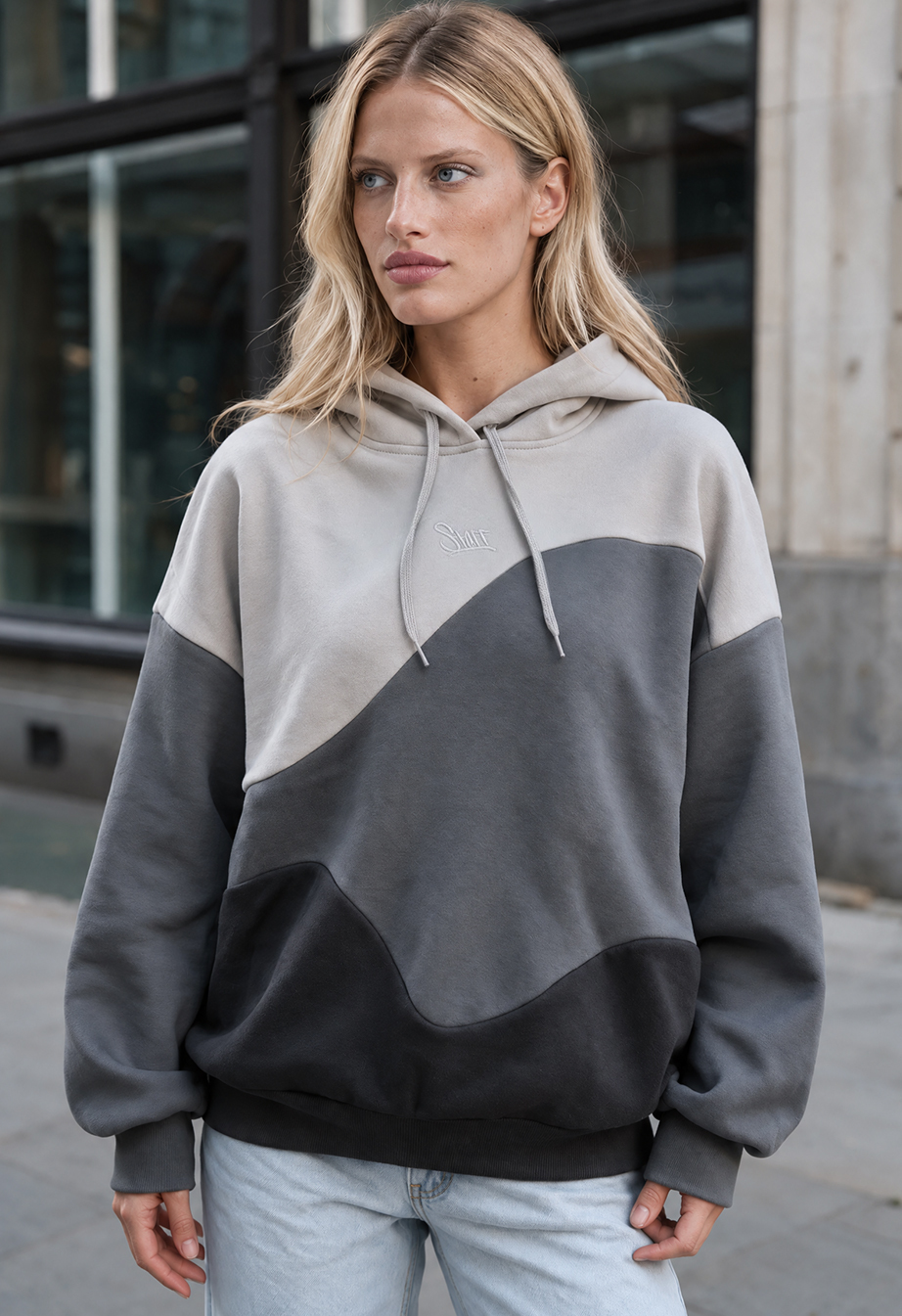 Bluza Staff jes light grey & grey & black logo oversize fleece