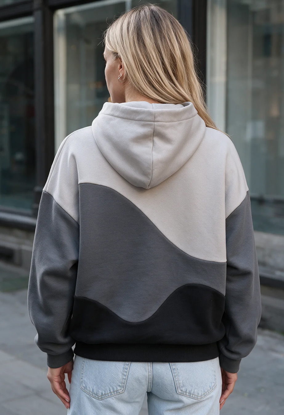Bluza Staff jes light grey & grey & black logo oversize fleece