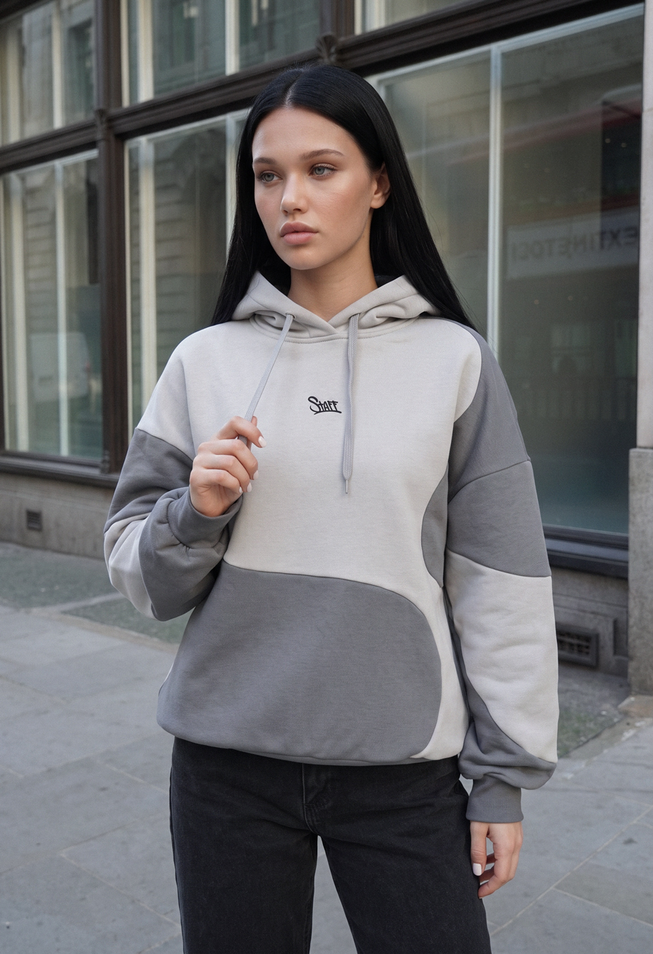 Bluza Staff light & dark gray logo oversize fleece