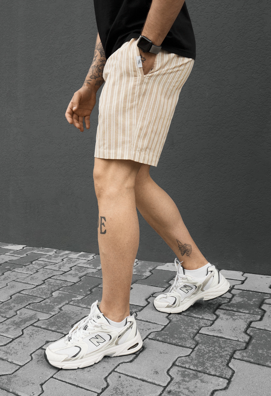 Spodenki Staff dt line beige & white