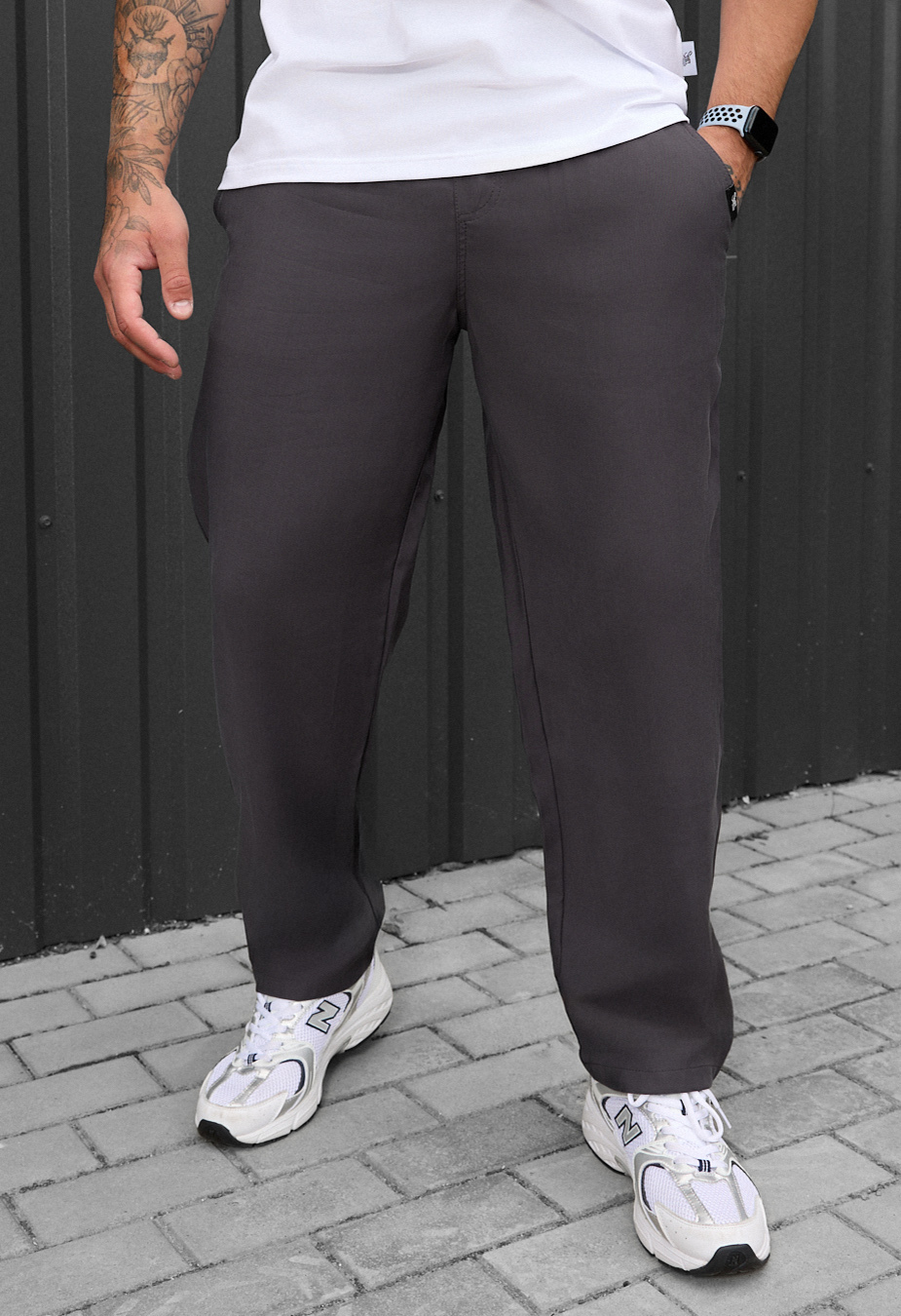 Spodnie chinos Staff pli dark gray