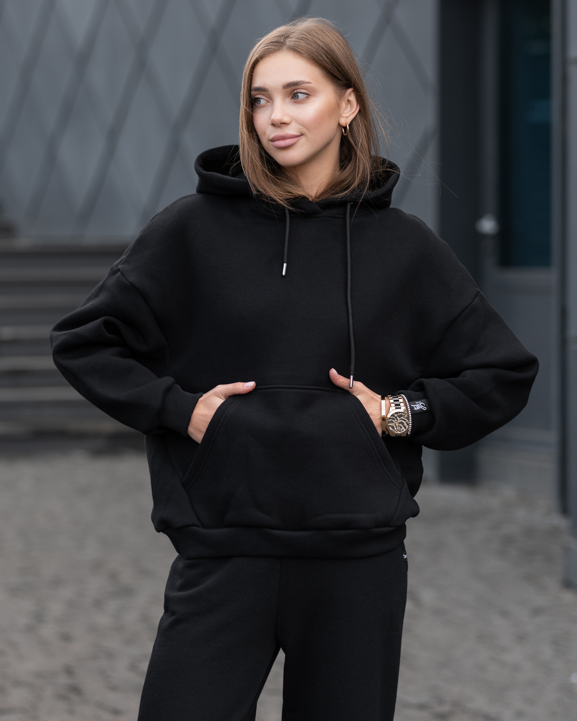 Damska bluza Staff basic black oversize fleece