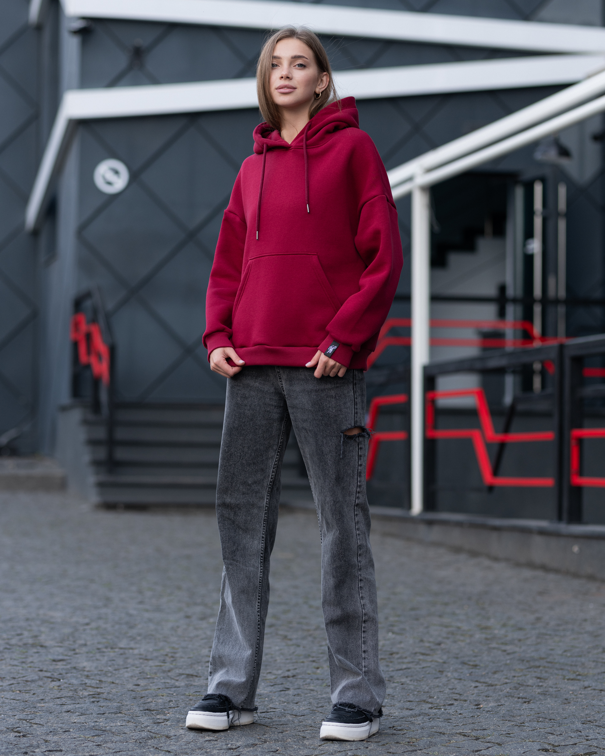 Damska bluza Staff basic bordo oversize fleece