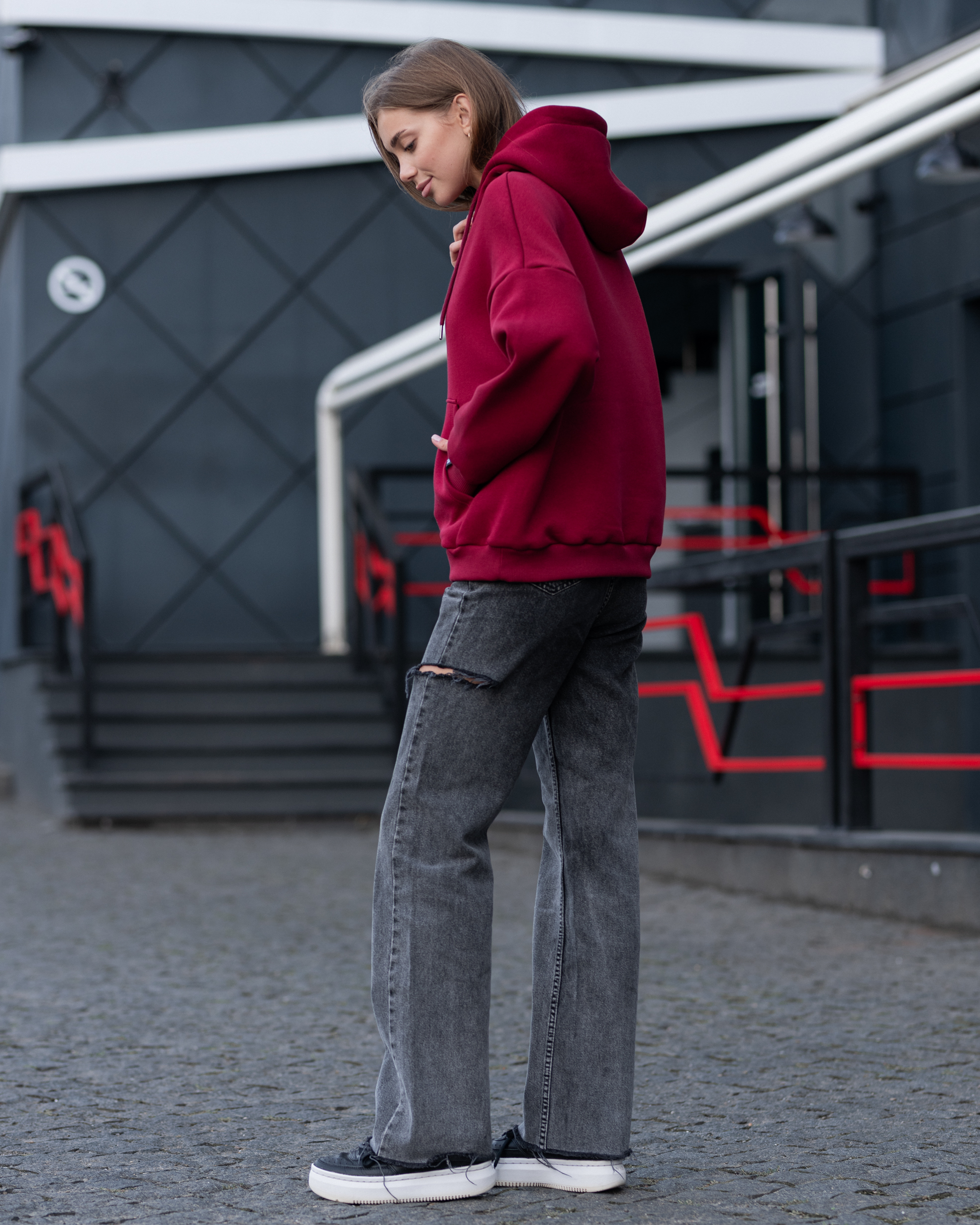 Damska bluza Staff basic bordo oversize fleece