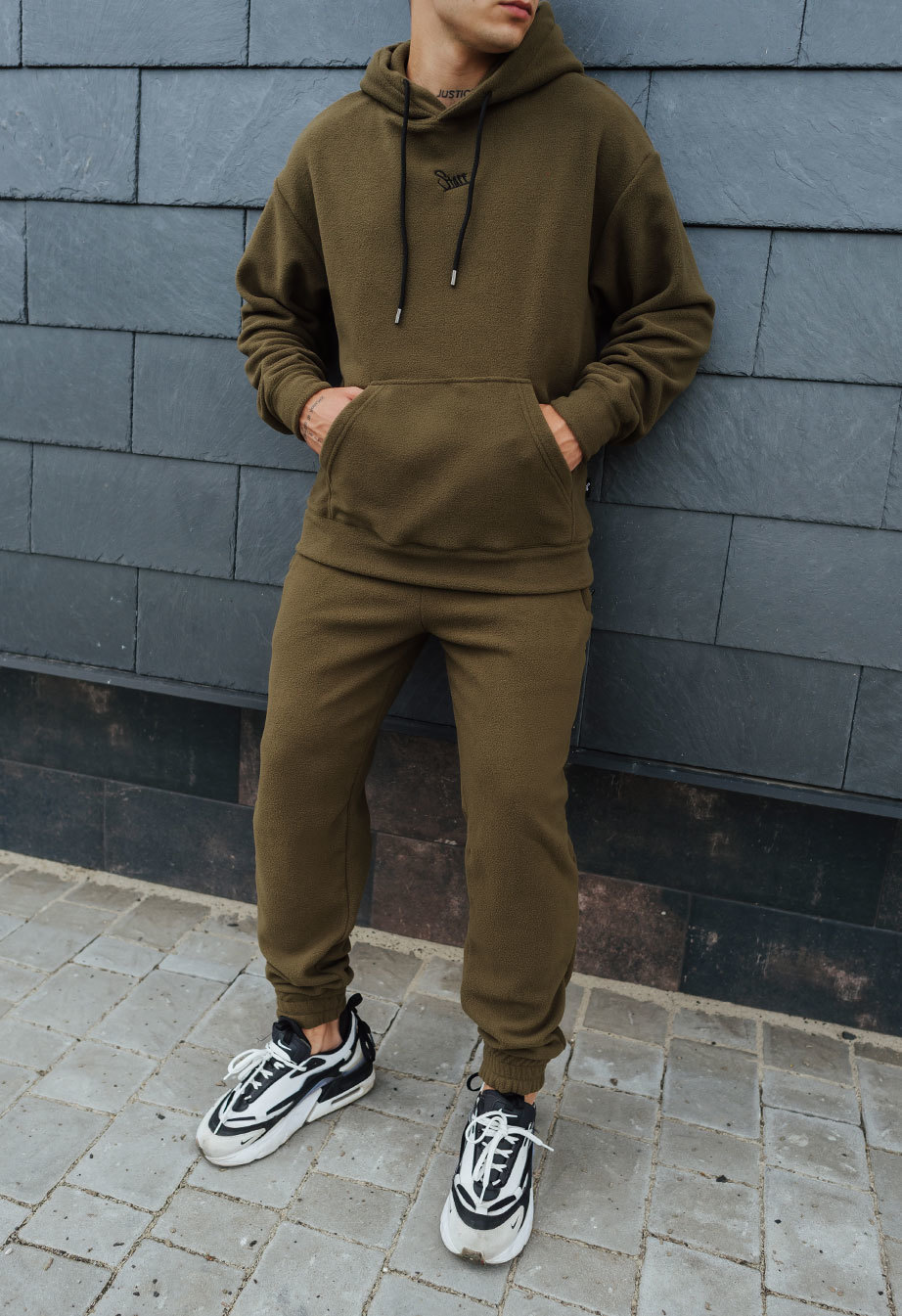 Dres sportowy Staff khaki microfleece logo oversize