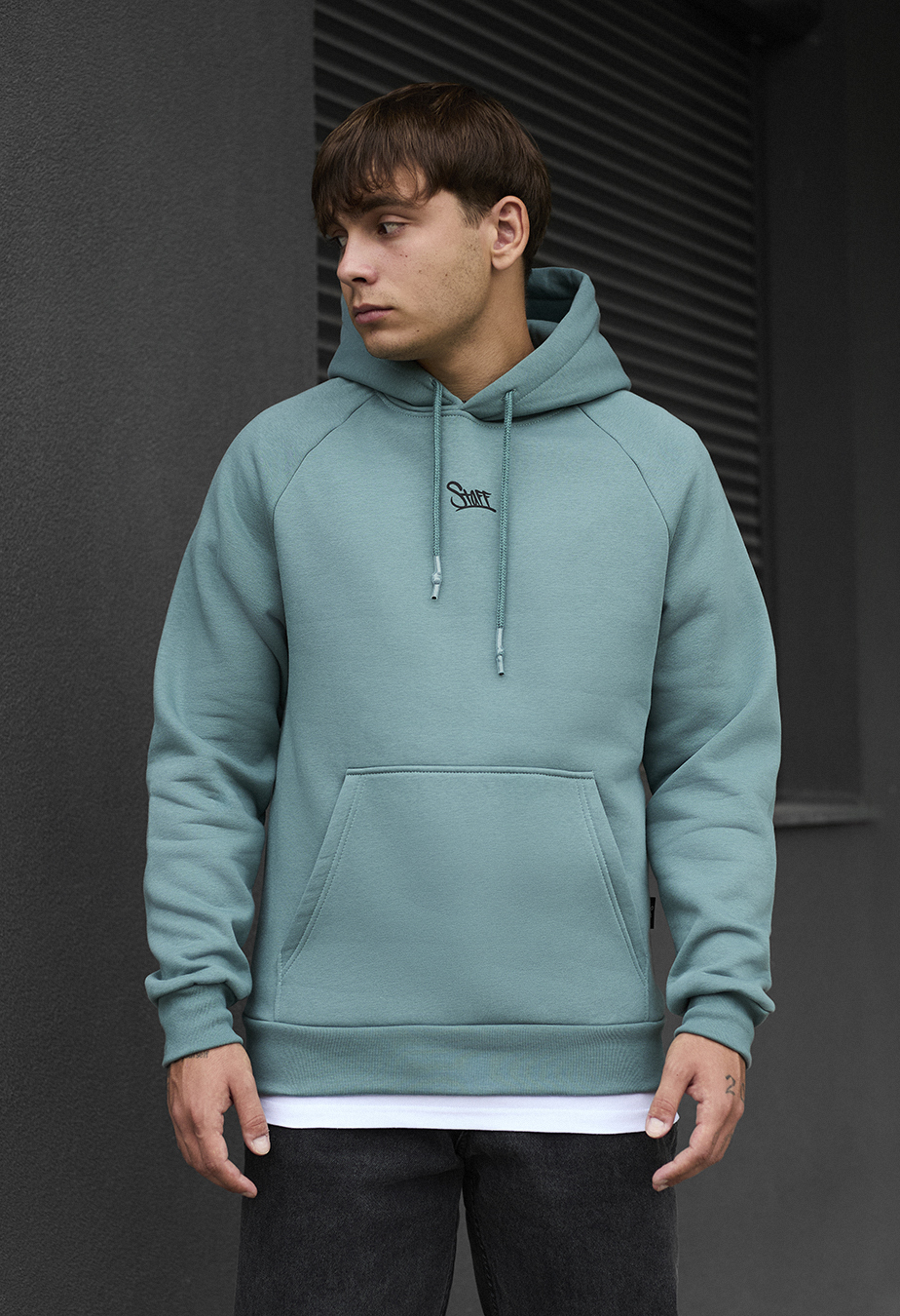 Bluza z kapturem Staff turquoise logo oversize fleece