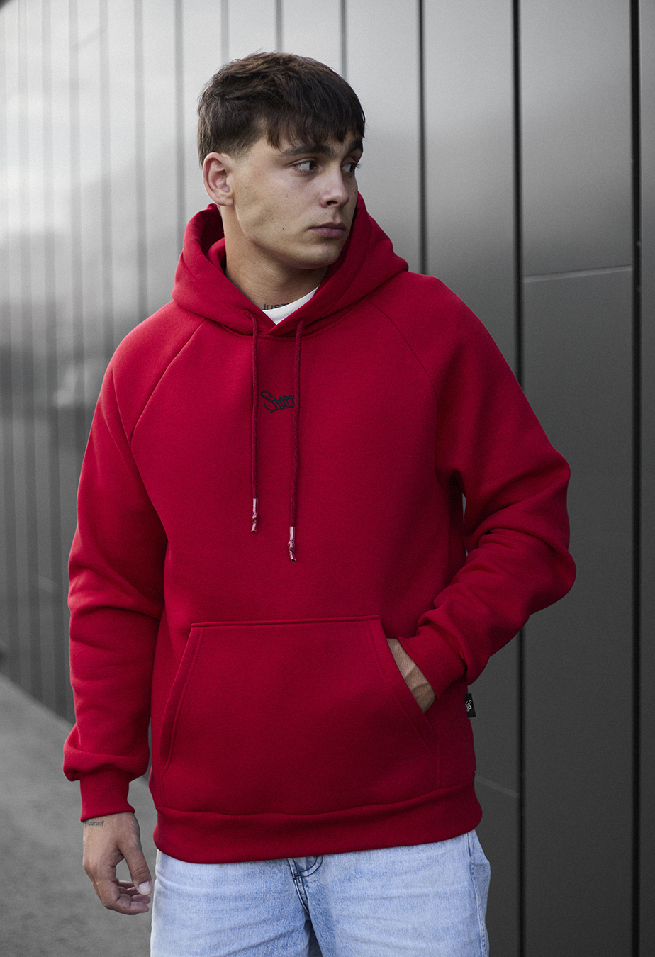 Bluza z kapturem Staff red logo oversize fleece