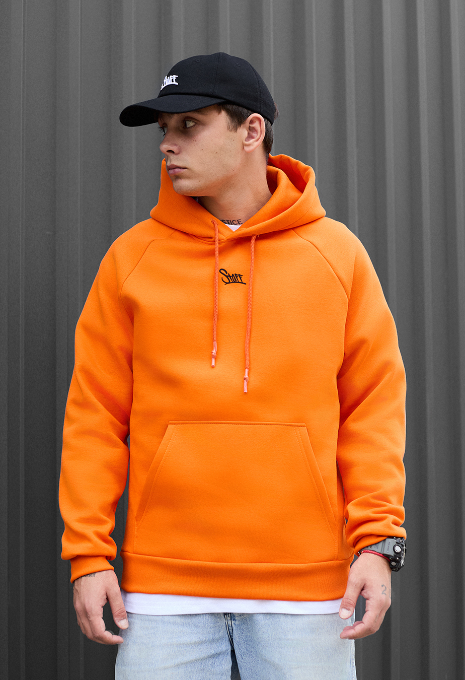 Bluza z kapturem Staff orange logo oversize fleece