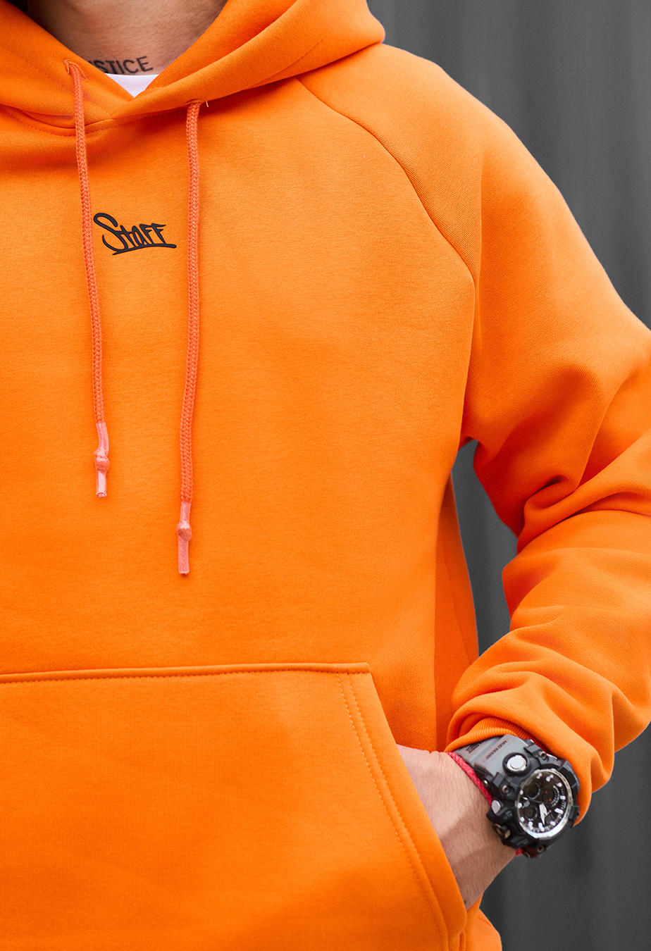 Bluza z kapturem Staff orange logo oversize fleece