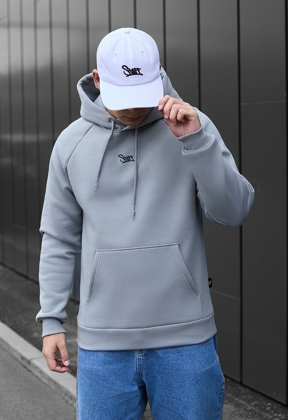 Bluza z kapturem Staff light gray logo oversize fleece