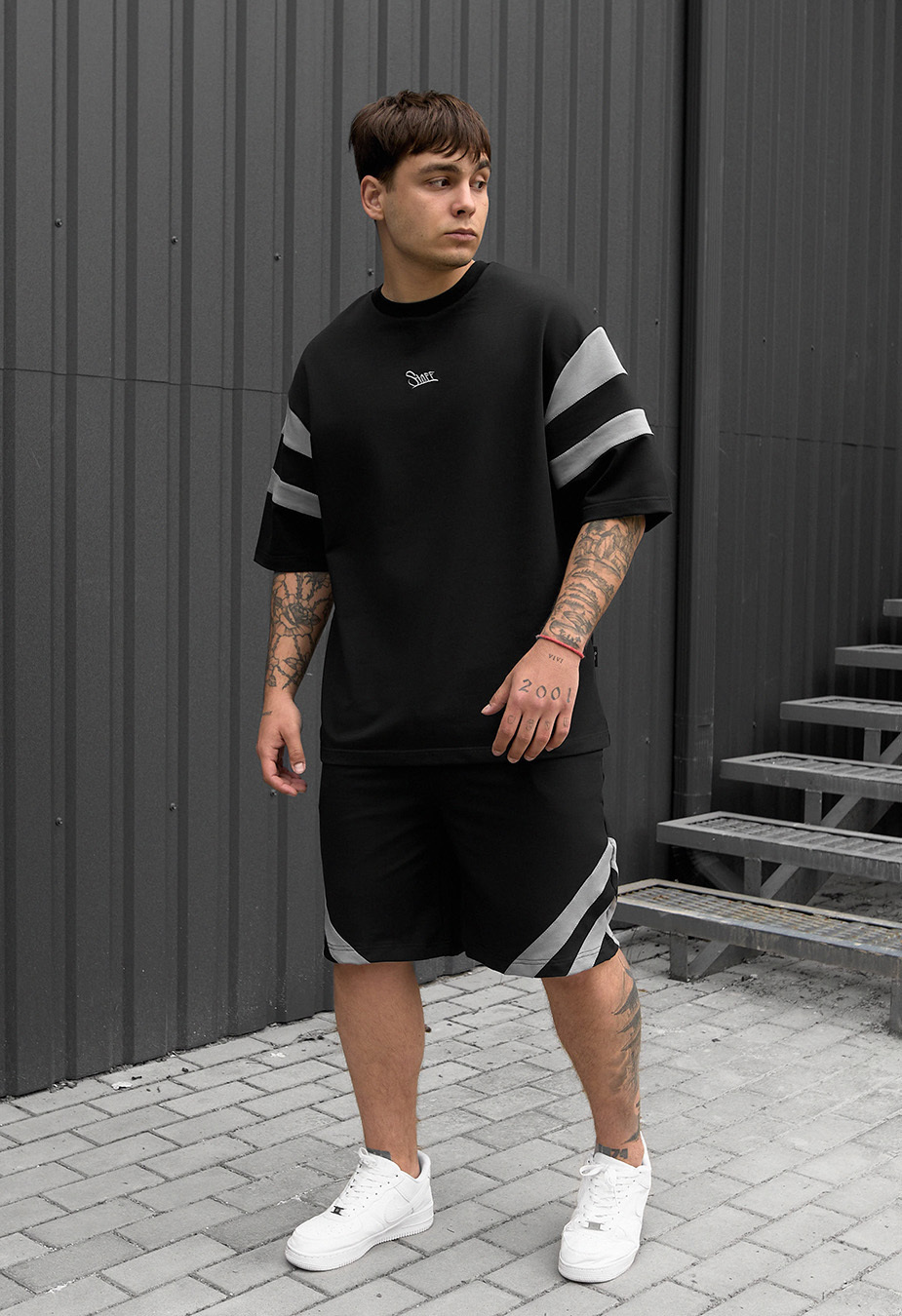 Komplet koszulka + spodenki Staff ran black & gray oversize