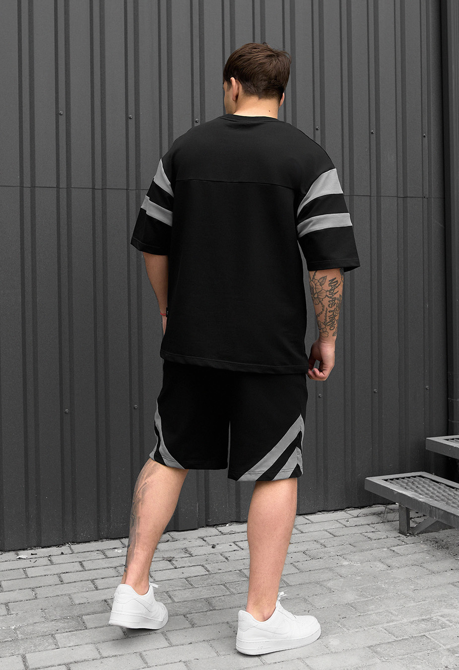 Komplet koszulka + spodenki Staff ran black & gray oversize