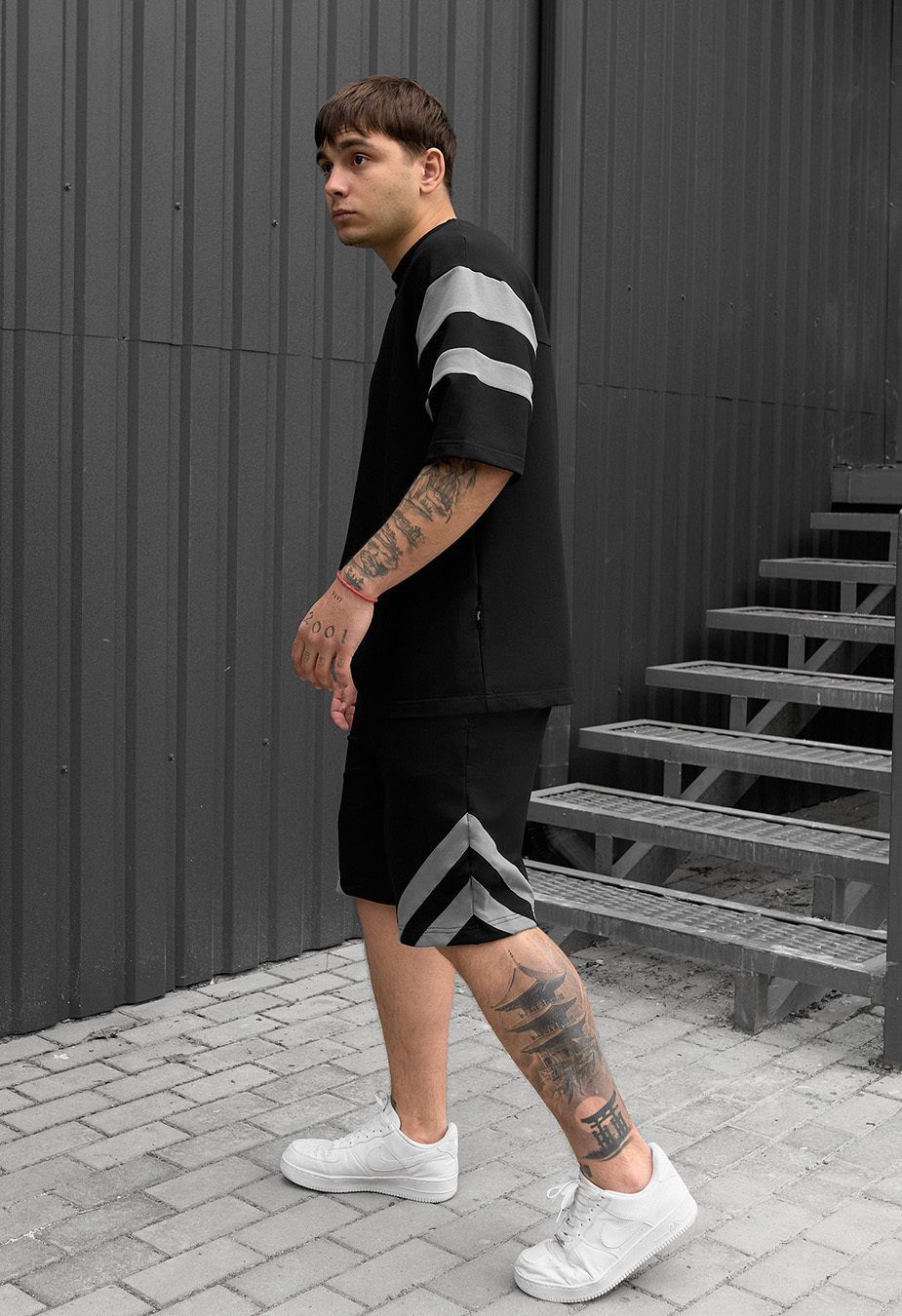 Komplet koszulka + spodenki Staff ran black & gray oversize