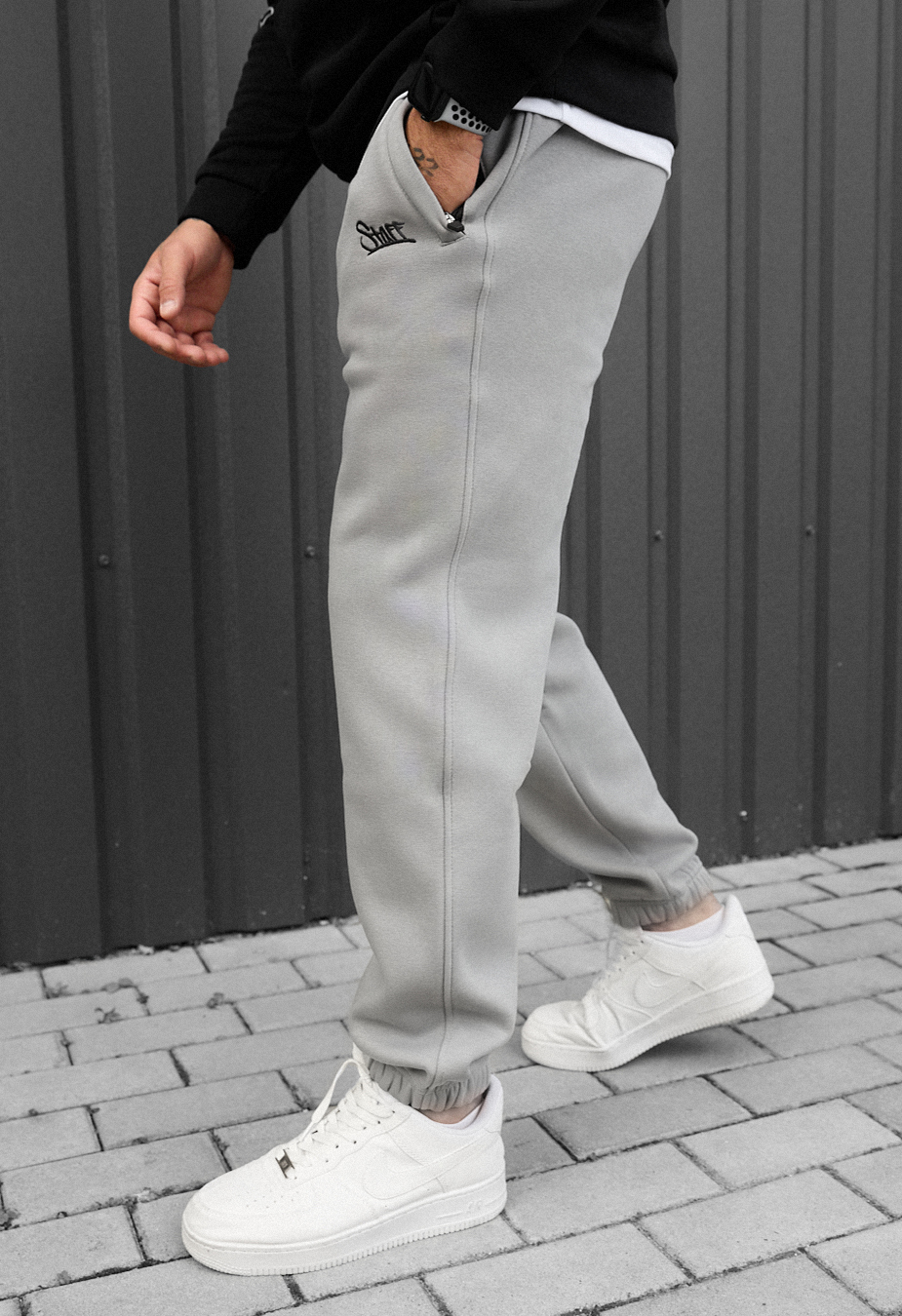 Spodnie dresowe Staff pul light gray logo fleece