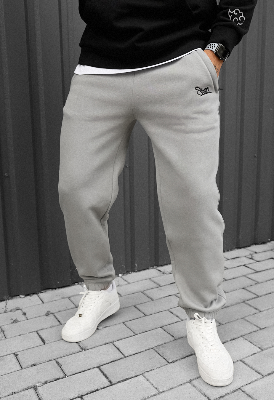 Spodnie dresowe Staff pul light gray logo fleece