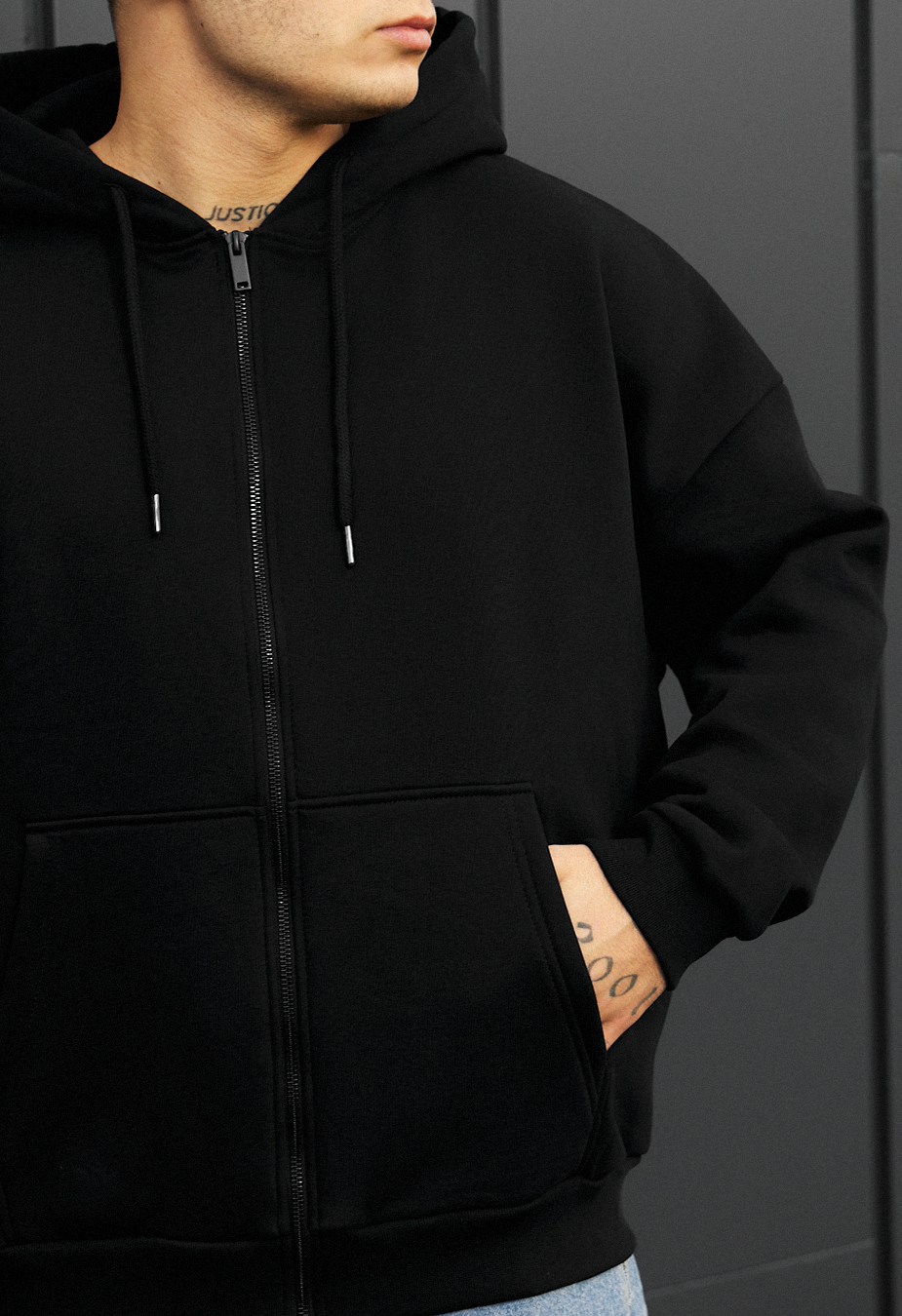 Bluza Staff black zip fleece oversize