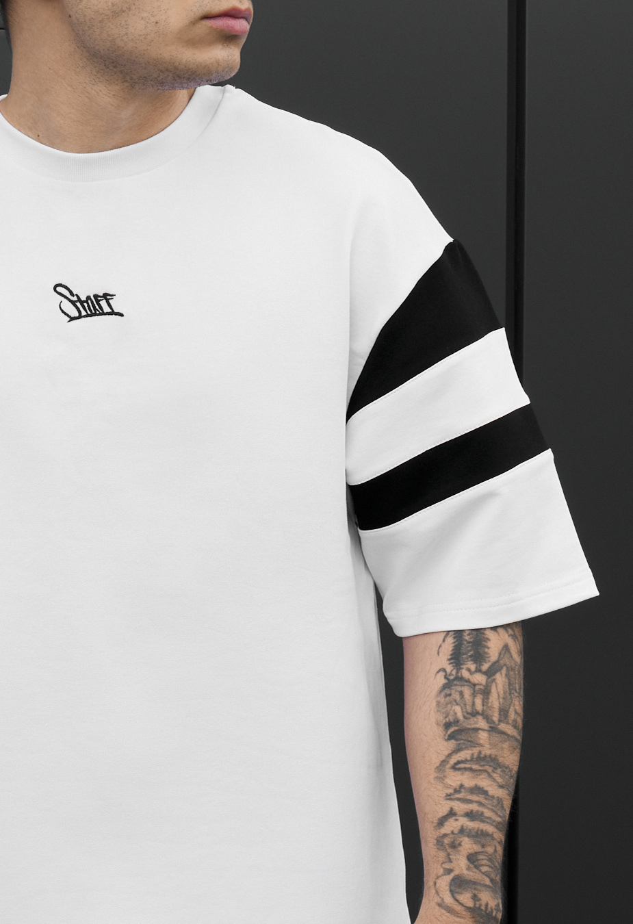 Komplet koszulka + spodenki Staff ran logo white & black oversize