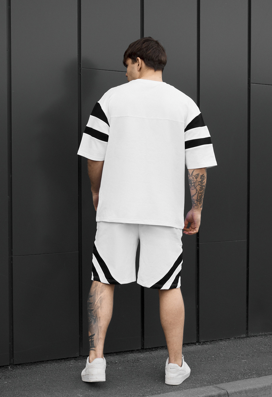 Komplet koszulka + spodenki Staff ran logo white & black oversize