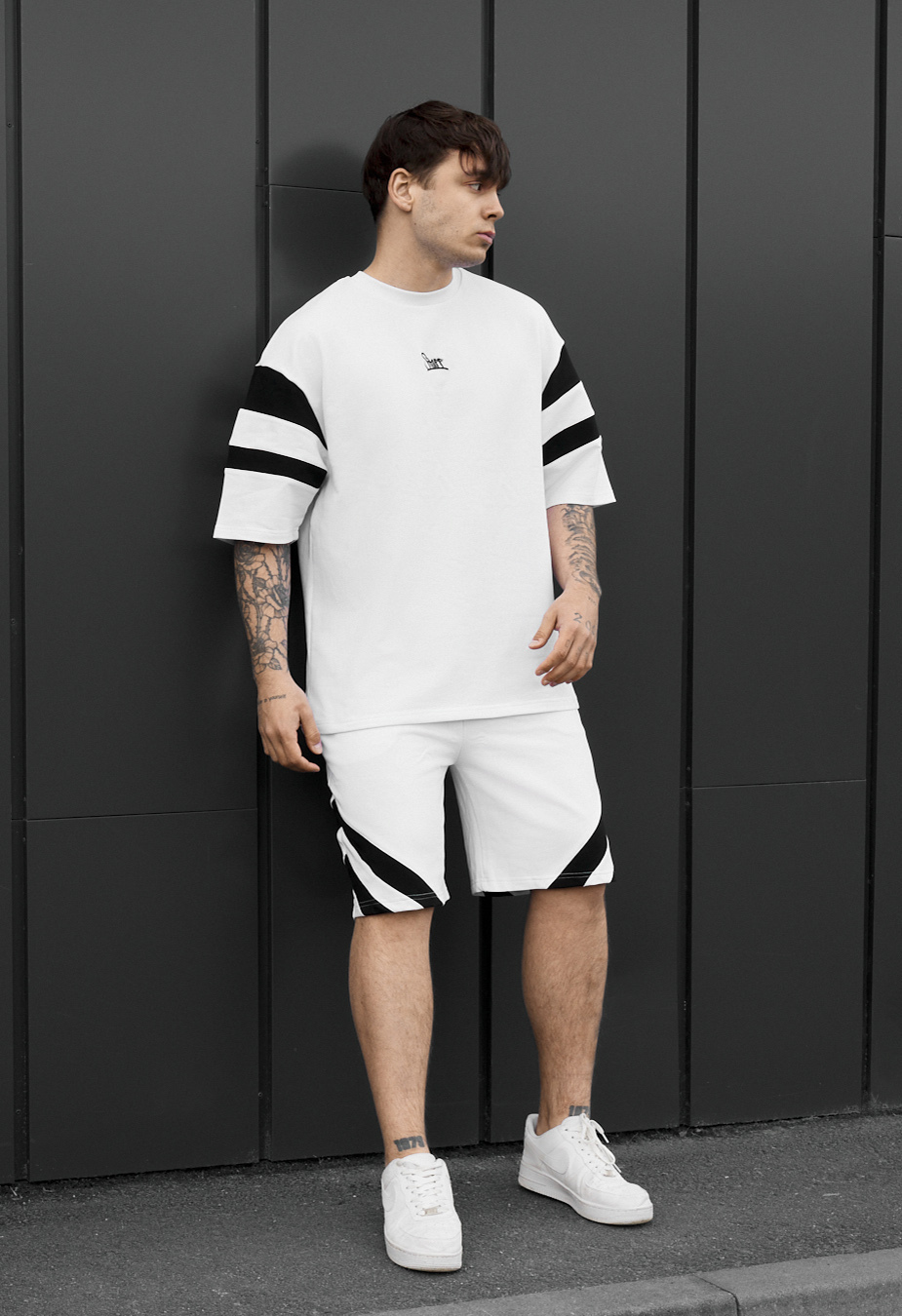 Komplet koszulka + spodenki Staff ran logo white & black oversize