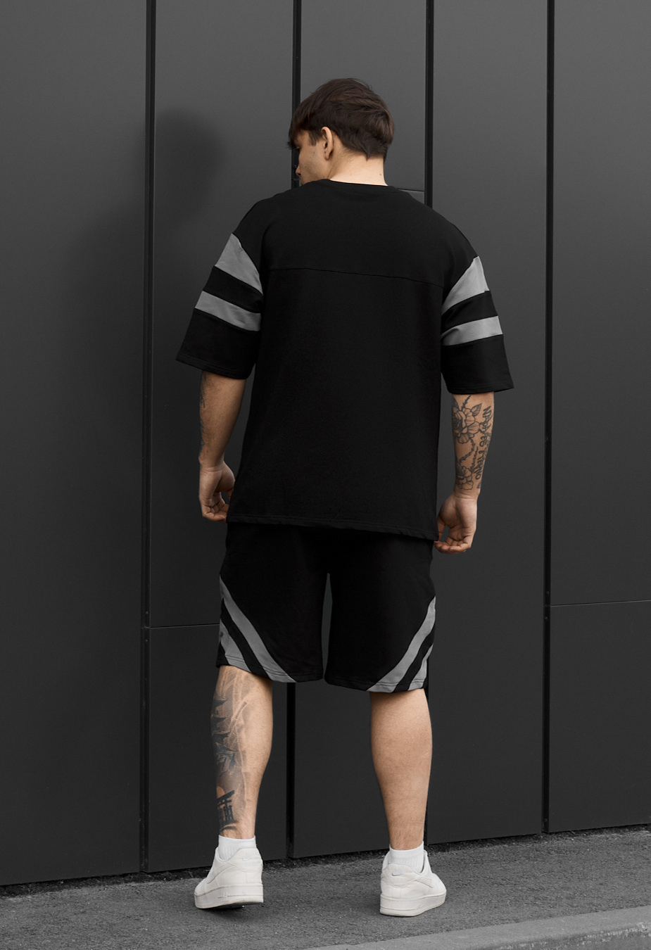 KOmplet koszulka + spodenki Staff ran logo black & gray oversize