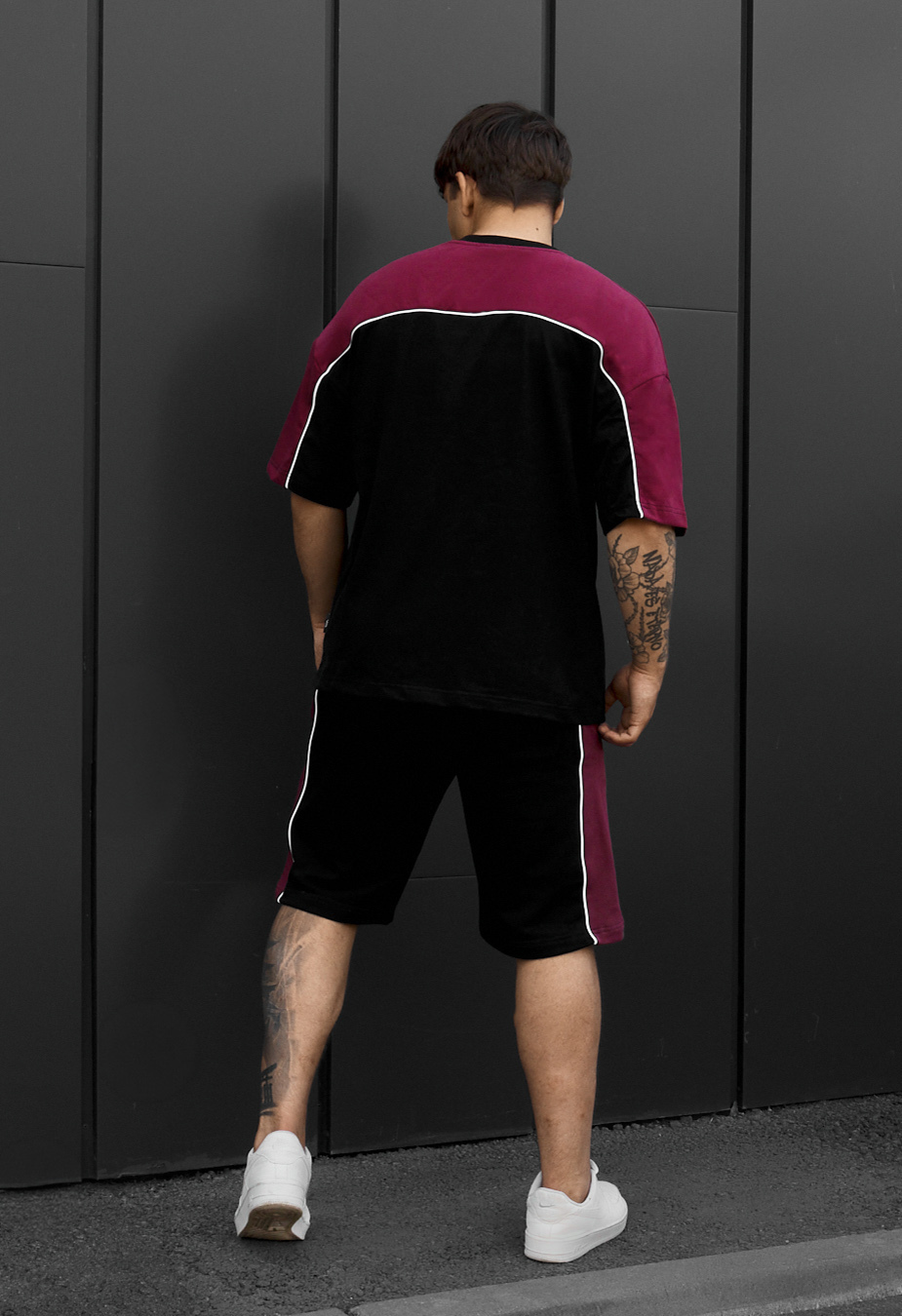 Komplet koszulka + spodenki Staff sl bordo & black oversize