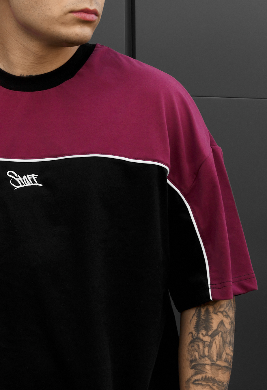 Komplet koszulka + spodenki Staff sl bordo & black oversize