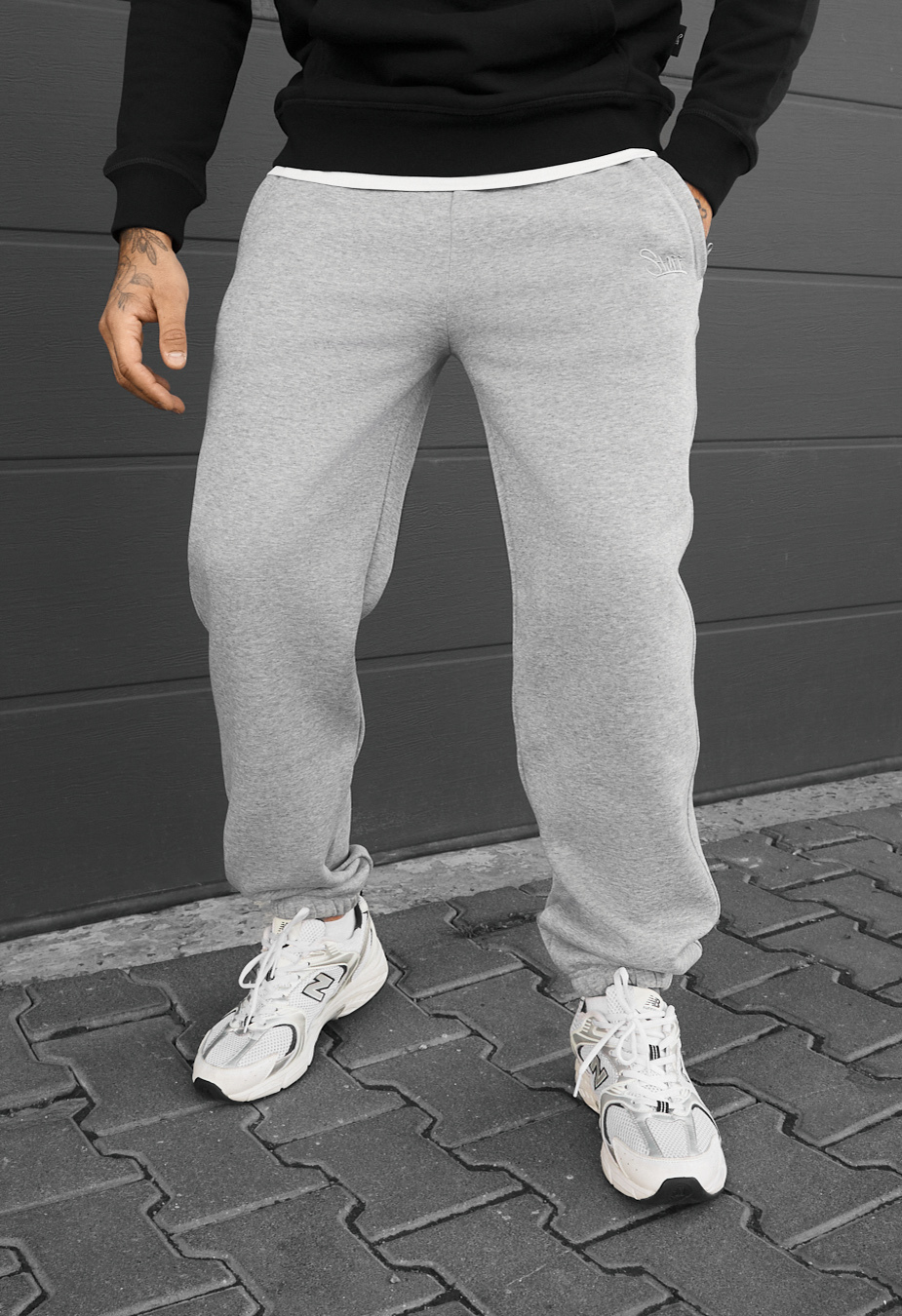 Spodnie dresowe Staff pul gray melange logo fleece