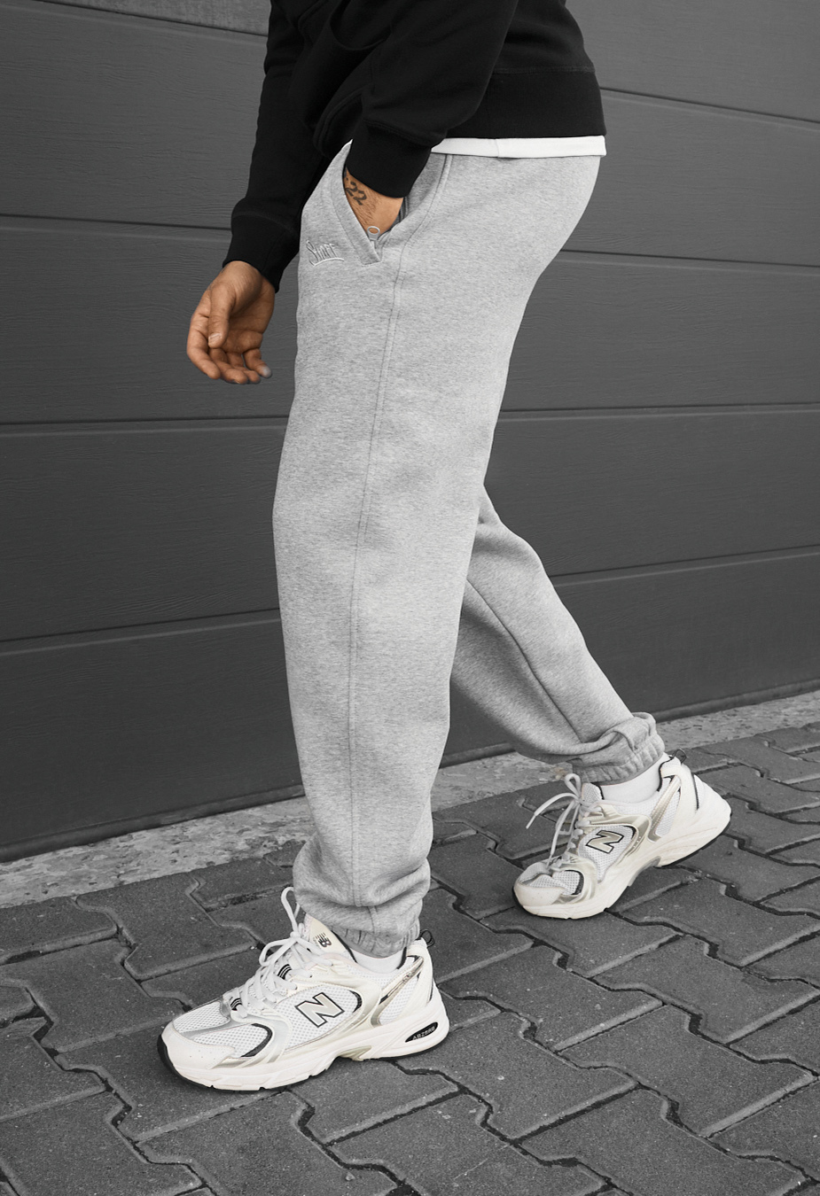 Spodnie dresowe Staff pul gray melange logo fleece
