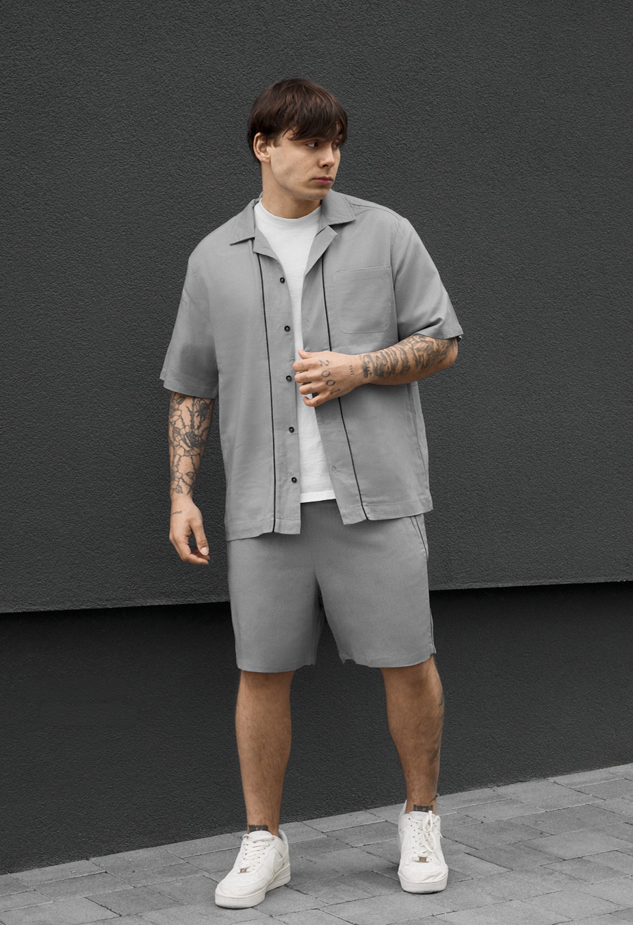 Komplet koszula + spodenki Staff yah light gray