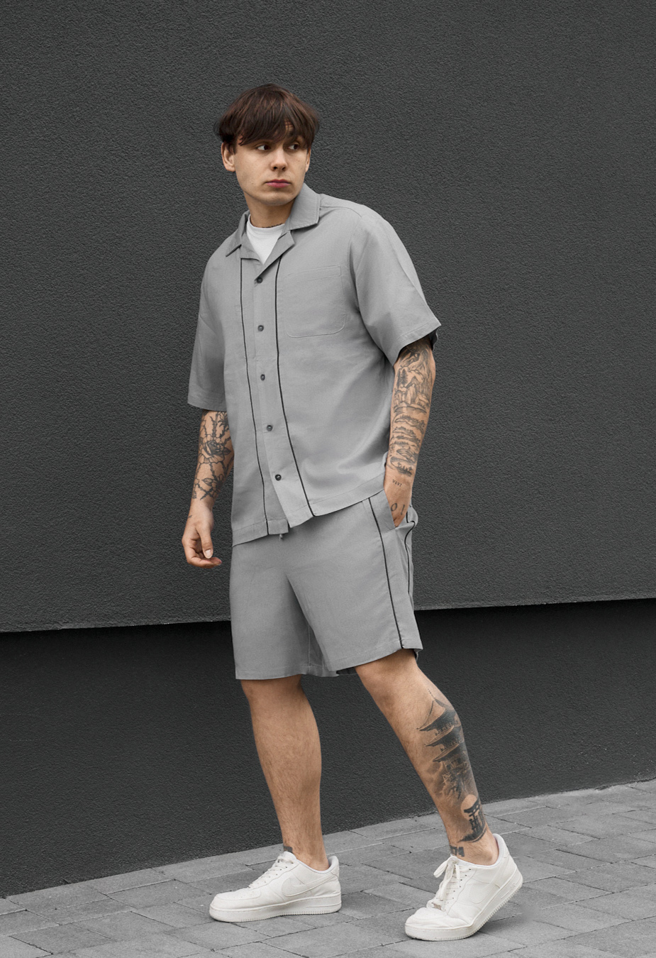 Komplet koszula + spodenki Staff yah light gray